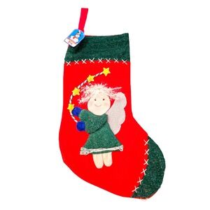 NWT‎ Christmas Eve Angel Felt Applique Red Stocking Holiday Decor
